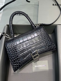 Balenciaga original crocodile calfskin hourglass small handbag 5935461 black