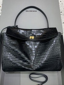 Balenciaga original crocodile calfskin rodeo large handbag 7897442 black