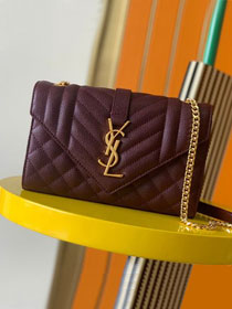 YSL original grained calfskin envelope chain bag 526286 bordeaux