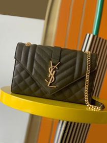 YSL original grained calfskin envelope chain bag 526286 green