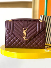 YSL original grained calfskin medium envelope chain bag 487206 bordeaux