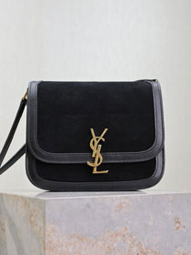 YSL original suede calfskin solferino medium satchel 635025 black