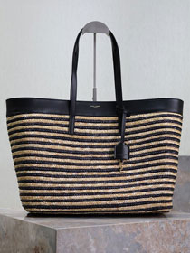 YSL original raffia shopping tote bag 394195 black&beige