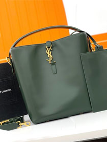 YSL original box calfskin medium le 37 bucket bag 742828 dark green