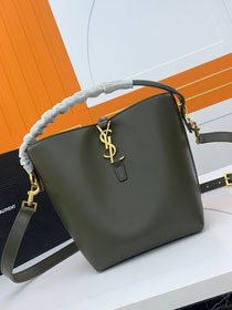 YSL original calfskin small le 37 bucket bag 749036 blackish green