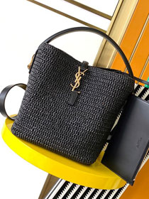 YSL original raffia medium le 37 bucket bag 742828 black