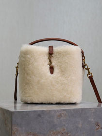 YSL original shearling mini le 37 bucket bag 765870 white