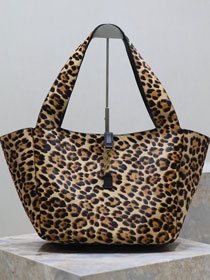 YSL original leopard calfskin le 5A7 large shopping bag 763435 brown