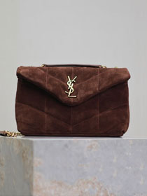 YSL original suede calfskin puffer mini bag 759337 dark coffee