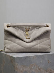 YSL original suede calfskin puffer small bag 577476 grey