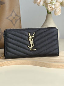 YSL original grained calfskin zipper wallet 358094