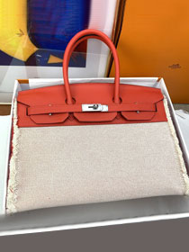 Hermes handmade original calfskin&canvas birkin bag BK00039 red