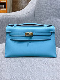 Hermes original swift leather mini kelly 22 clutch K0012 blue du nord