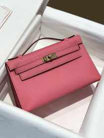 Hermes original swift leather mini kelly 22 clutch K0012 rose lipstick