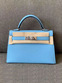 Hermes original epsom leather mini kelly 19 bag K0019 blue du nord