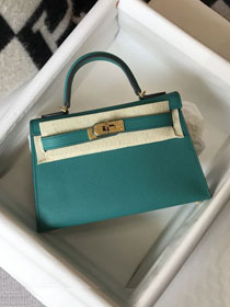 Hermes original epsom leather mini kelly 19 bag K0019 blue paon