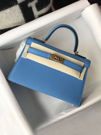 Hermes original epsom leather mini kelly 19 bag K0019 blue paradis