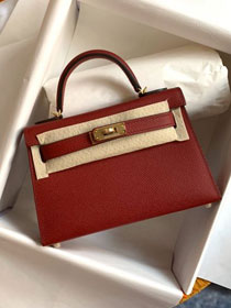 Hermes original epsom leather mini kelly 19 bag K0019 ruby 