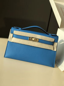 Hermes original swift leather mini kelly 22 clutch K012 blue frida